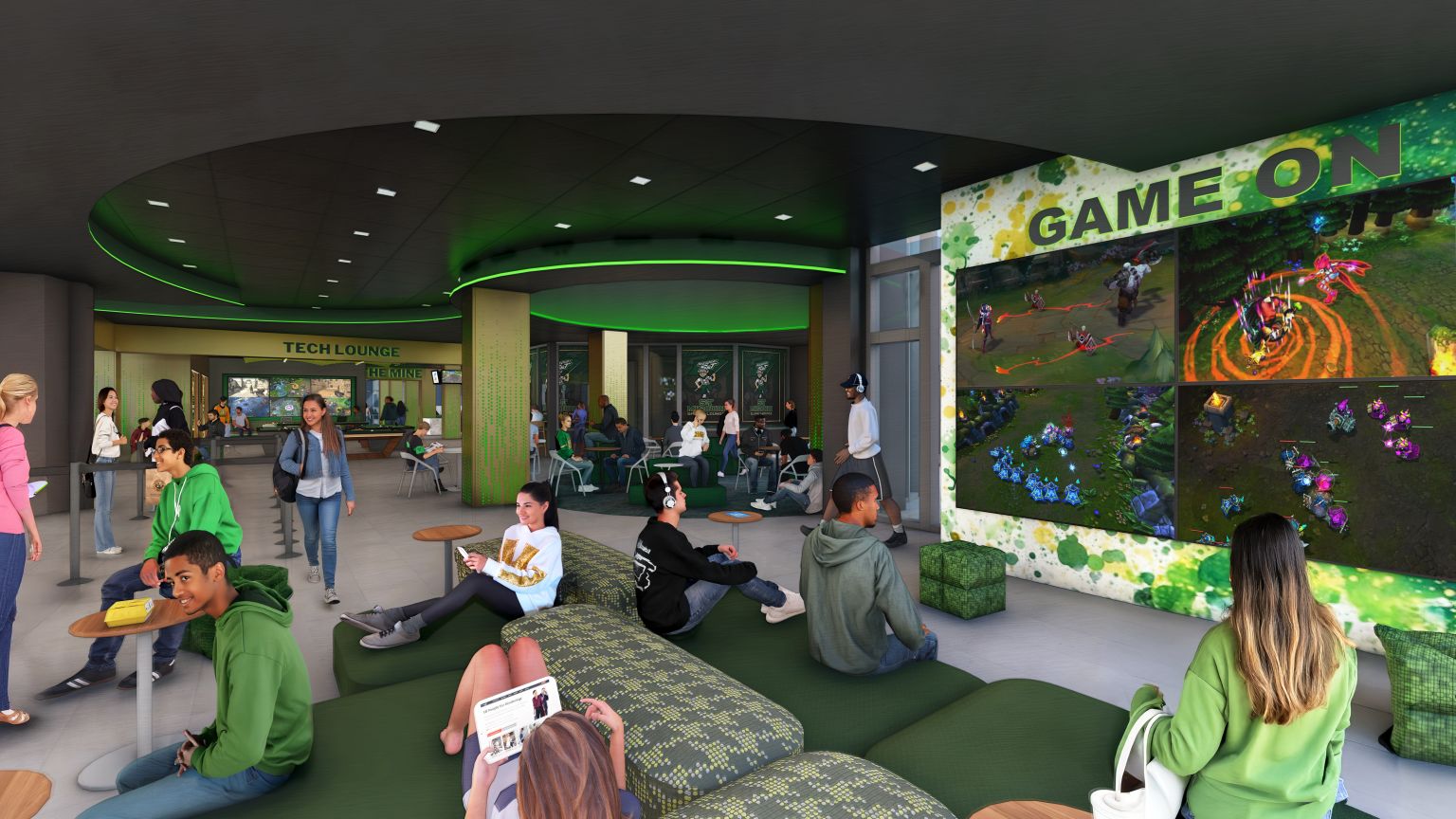 Viewing Area Rendering of Gaming Lounge in Havener Center